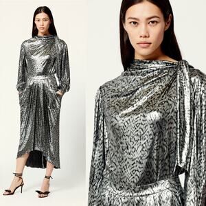 NWT Isabel Marant Metallic Silver Print Skirt & Top Set, FR38/US6